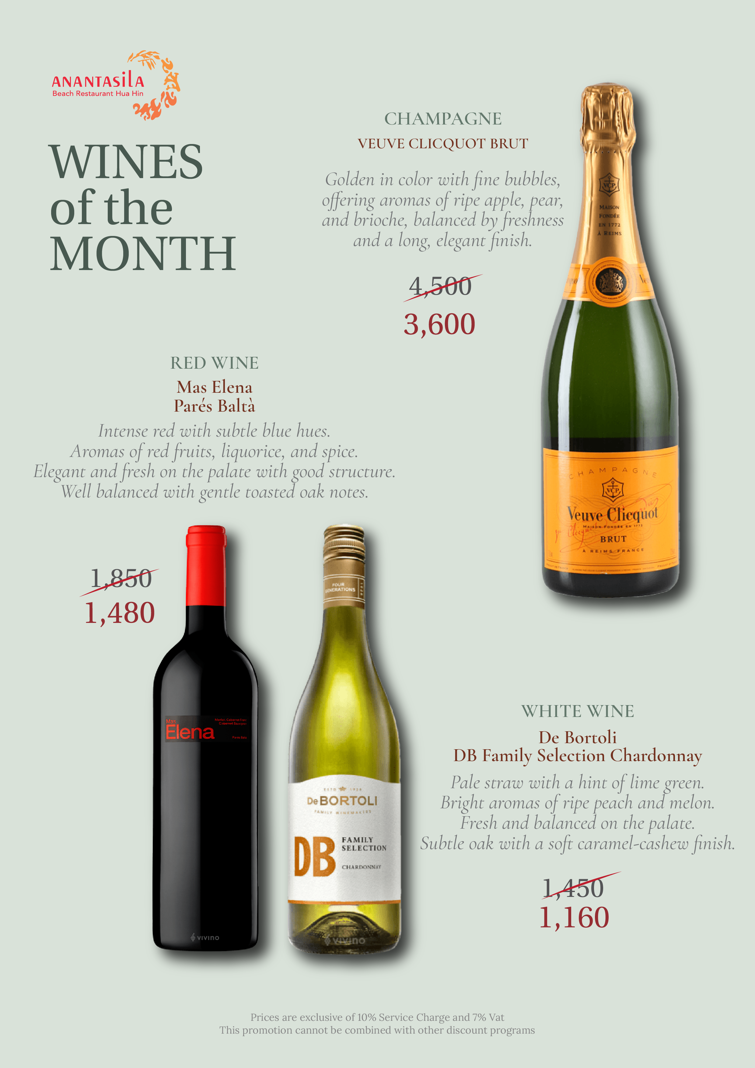 Wine of the month,restaurant huahin,seafood huahin,special rate huahin,restaurant khaotakiab,restaurant beach,Huahin Beachfront Hotel and Resort,In the seaside resort of Hua Hin,americanfood huahin,ร้านอาหารริมทะเลหัวหิน,ร้านอาหาร5ดาวติดชายทะเล,ร้านอาหารพร้อมที่พัก,thebeachatanantasila